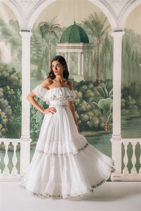 Ivy Ruffle Dress - White & Blue | Rosewater House