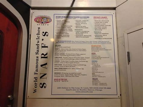 Snarfs Sandwich Menu