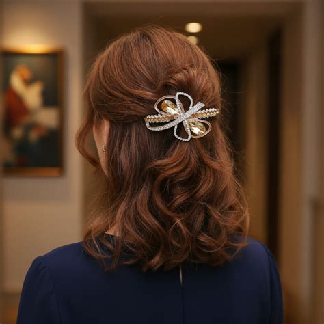 Gold-Tone Brown Crystal Bow Barrette Hair Clip – Ladylike Accoutre