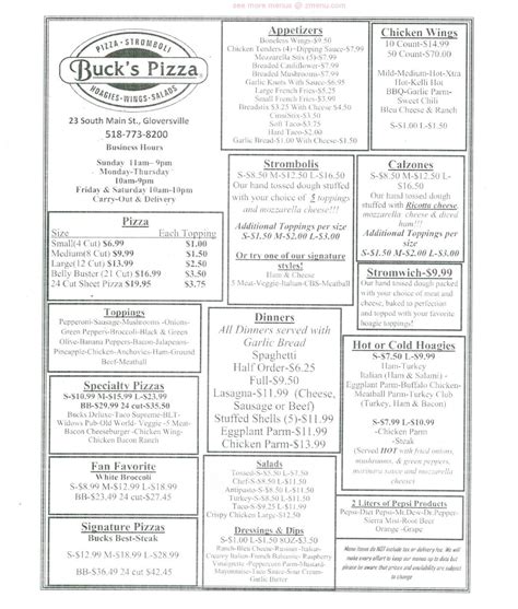 Online Menu of Buck's Pizza Restaurant, Gloversville, New York, 12078 ...