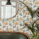 Patterned Wallpaper Watercolour Flowers 05 yellow | wall-art.com