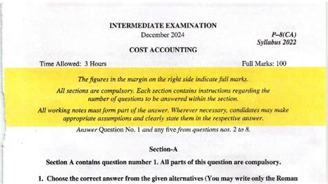 COST ACCOUNTING INTERMEDIATE EXAMINATION December 2024 Syllabus 2022 ...