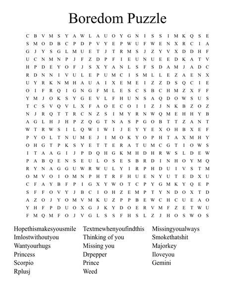 Boredom Puzzle Word Search - WordMint