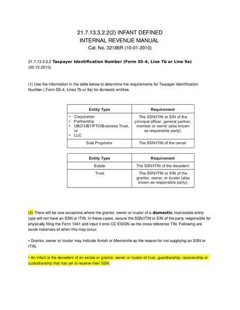IRS Manual Definition of Infant and Decedant