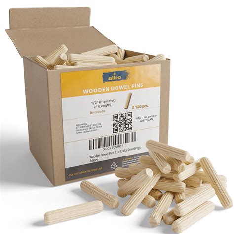 ALBO Wooden Dowel Pins 1/2 x 2 inch Fluted Wood Dowels Rods 100 Pack ...