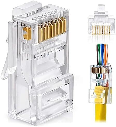 Improvhome 100 Pcs RJ45 Pass-Through Connector Ends, Cat5, Cat5e, Cat6 ...