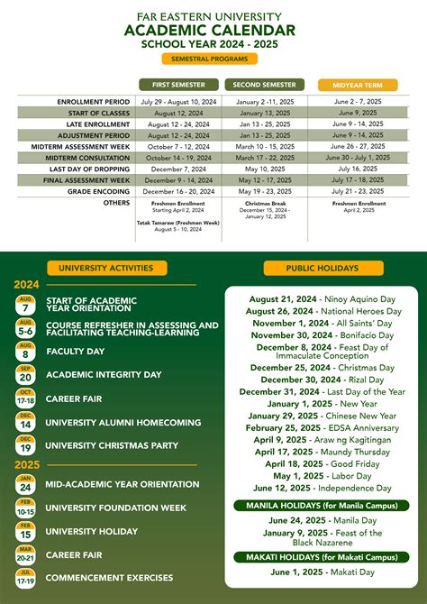 FEU Manila Academic Calendars for SY 2024-2025 • Far Eastern University