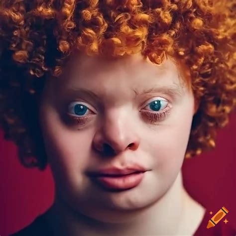 Portrait of a man with Down syndrome and curly red hair on Craiyon