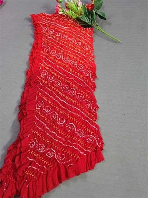 Orange Red Shaded Pure Crepe Bandhani Dupatta - Leheriya.com