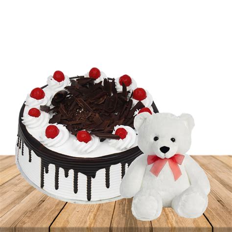 Buy 1 kg blackforest cake & cute teddy bear Online at Best Price | Od