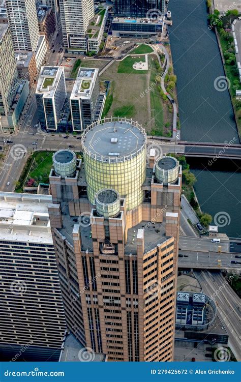 Chicago City Skyscrapers Aerial View, Blue Sky Background. Skydeck ...