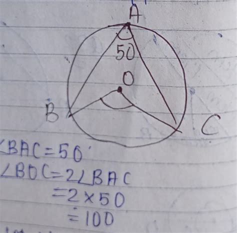 In the figure, O is the center of the circle. If ∠BAC = 50°, find ∠BOC ...
