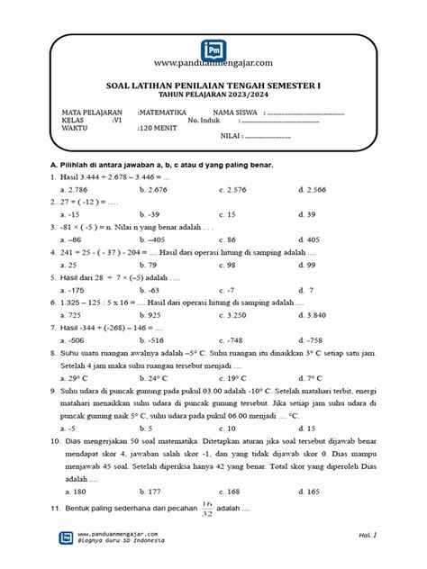 Sukses UN! Prediksi Soal Ujian Kelas 6 2024 dan Kunci Jawaban MTK Terlengkap