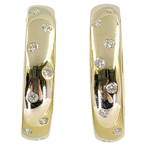 Baguette and Round Diamond Gold Huggie Hoop Earrings For Sale at ...