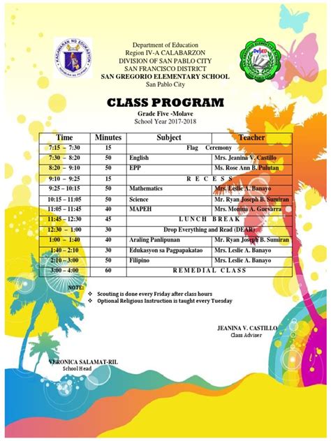 Image result for Grade 5 Class Program