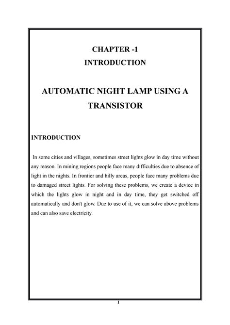 Automatic Night LAMP Using A Transistor - CHAPTER - INTRODUCTION ...
