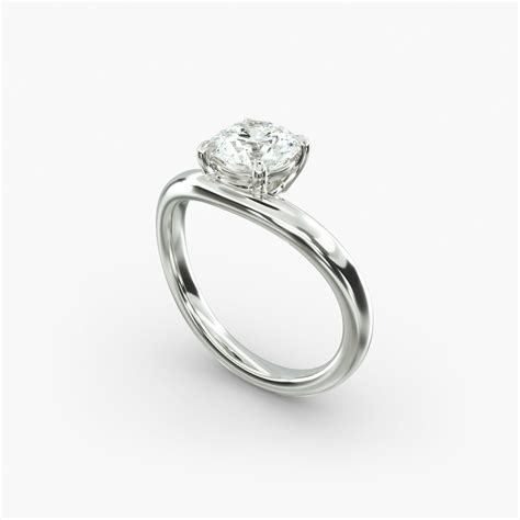 Sculptural Waves Diamond Solitaire Engagement Ring in 14K White Gold ...