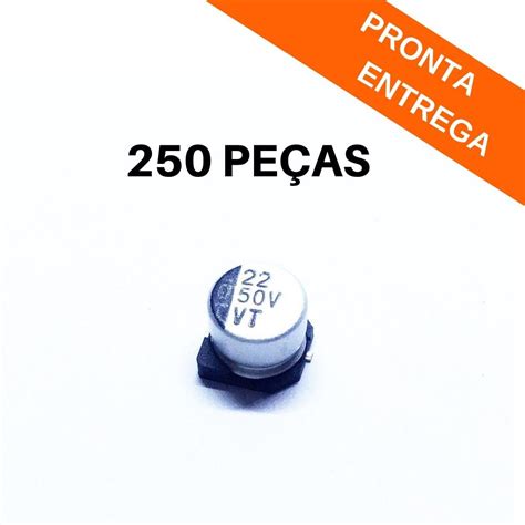Kit 250 peças - Capacitor Eletrolítico 22uF 50v SMD (6.3x5.4) - Chong ...
