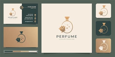 Logotipo do frasco de perfume de luxo e design de cartão de visita ...