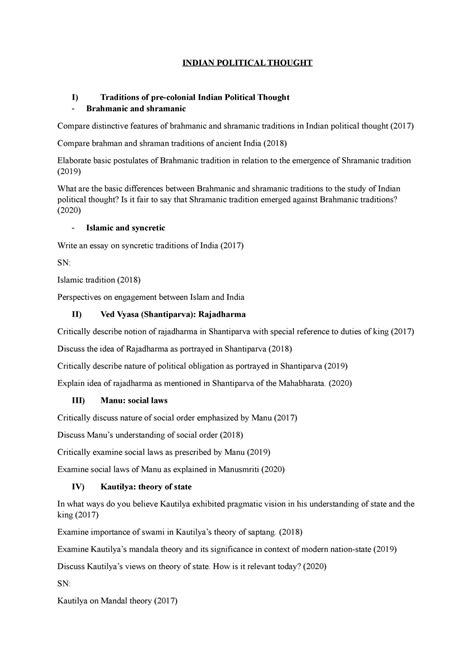 Indian Political thought previous year questions - INDIAN POLITICAL ...