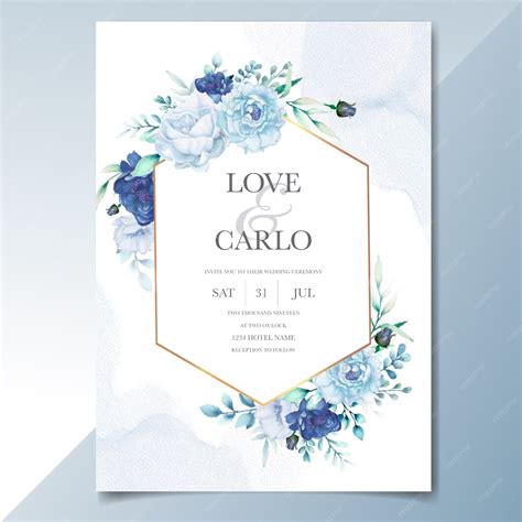 Elegant wedding invitation cards template with watercolor flower and ...