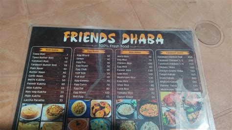 Menu at Friends Dhaba, Tada