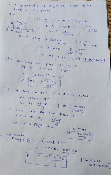 Derive the formula For time of flight, maximum height and a horizontal ...
