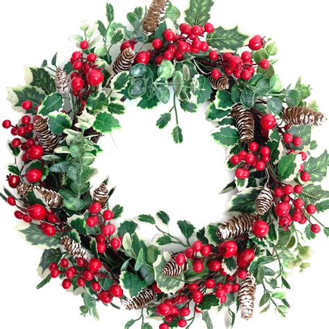 Buy 18 Inch Holly Berry Pine Cones Wreath Christmas Wreath for Front ...