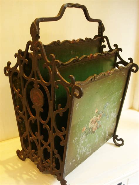 Antique Magazine Rack French Green Art Nouveau Vintage