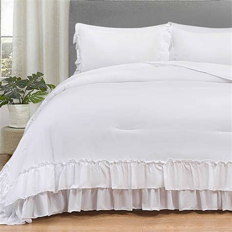 Amazon.com: Faincy Ruffle White Queen Size Comforter Set, Ruffled ...