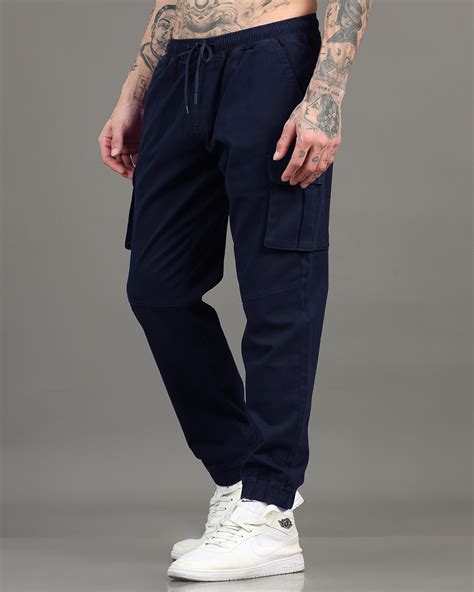 Buy Men's Navy Blue Cargo Jogger Pants Online at Bewakoof