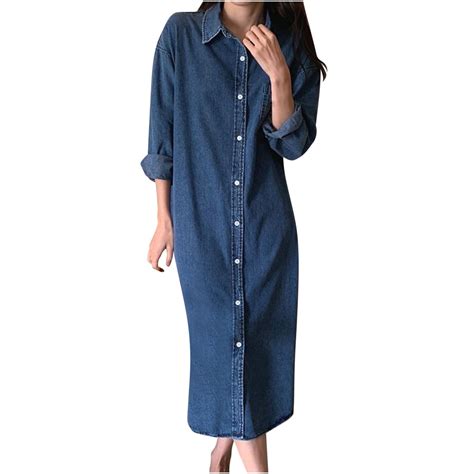 Brilliant Denim Dresses for Women Maxi Womens Long Sleeve Lapel Button ...