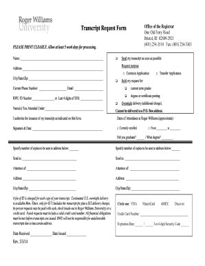 RWU Transcript Request Form 2014-2026 - Fill and Sign Printable ...