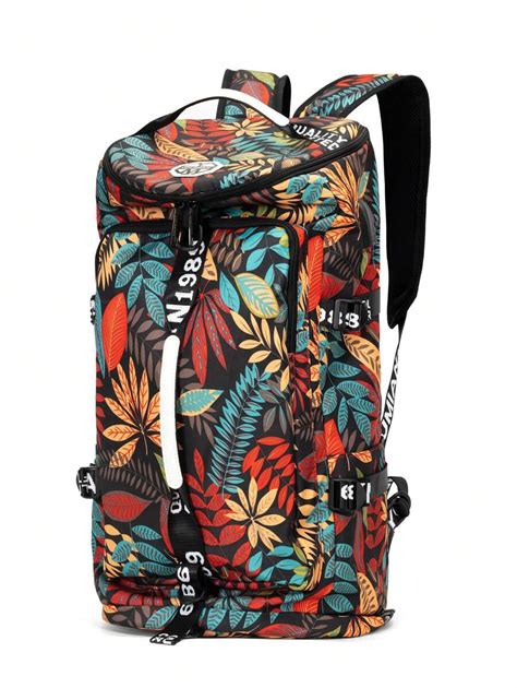 Colorblock Leaf Graphic Travel Backpack With USB Charging Port | SHEIN USA