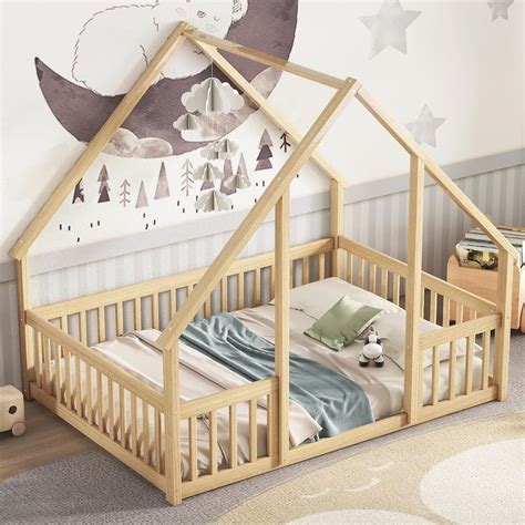 Amazon.com: Bellemave Full Floor Bed for Kids, Girls, Boys, Wood House ...