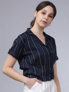 Tokyo Talkies Casual Half Sleeve Striped Women Blue Top - Buy Tokyo ...