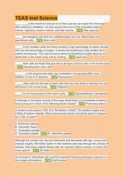TEAS test Science practice- Questions with 100% correct answers ...