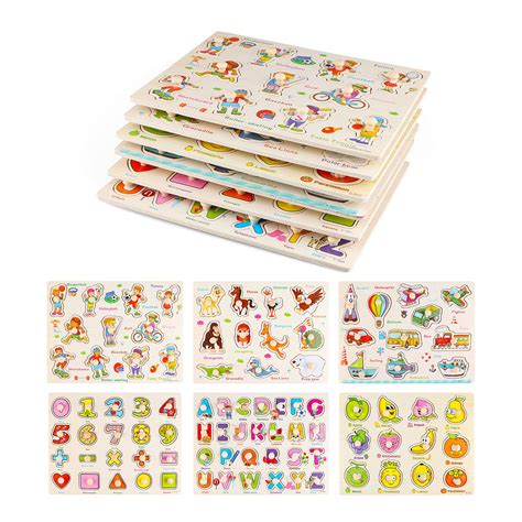 Buy Wondertoys 6 Pcs Wooden Peg Puzzles Set for Toddlers - Alphabet ...