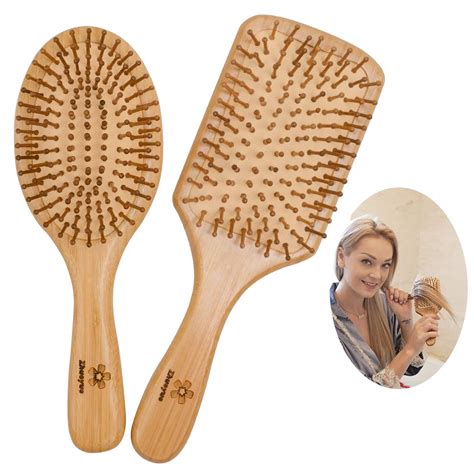 Buy Zhuoyue Wooden Bamboo Hair Brush - Paddle Hair Brush Set with ...