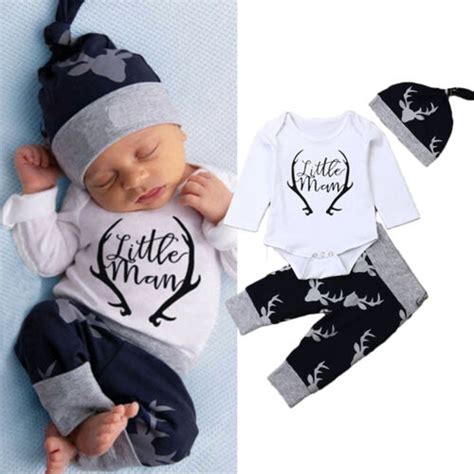 Bagilaanoe Newborn Baby Boys Outfit Set - Little Man Romper, Deer Print ...