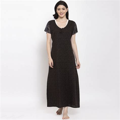 Buy Secret Wish Women's Black Printed Cotton Nighty (Free Size) Online