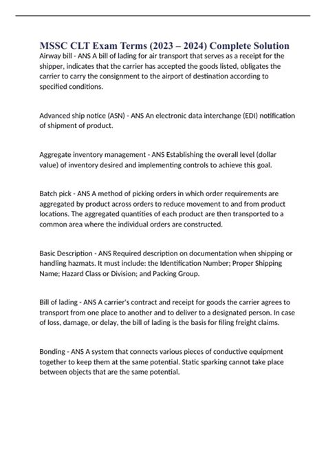 MSSC CLT Exam Terms (2023 – 2024) Complete Solution - MSSC CLT - Stuvia US