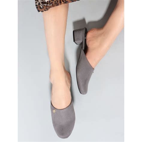 Buy Carlton London Women Solid Dark Grey Block Heels Mules Online