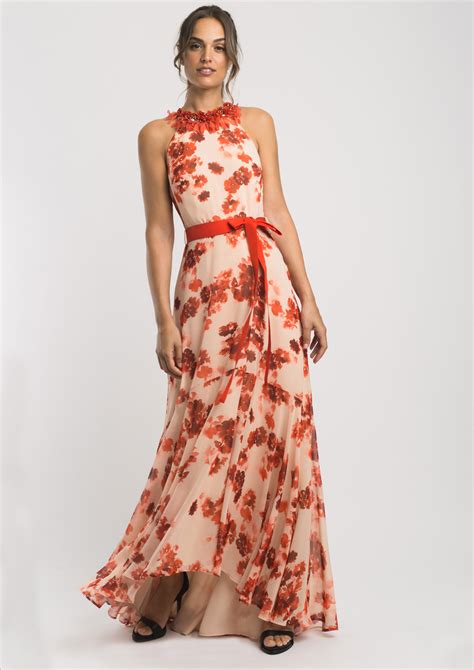 Long floral print evening dress