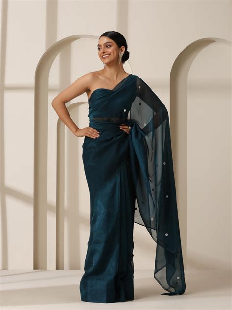 Buy Prophecy Blue Shimmer Chiffon Saree with Self Fabric blouse Online ...