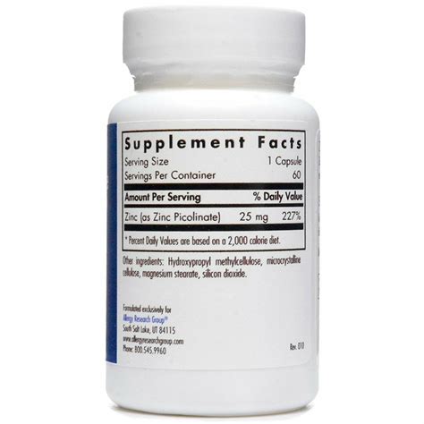 Zinc Picolinate 25 mg 60 caps by Allergy Research Group - Clinical ...