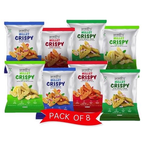 Buy Skyroots Millet Cri Puffs, 30g Pack of 8, Multi-Flavours, y Baked ...