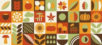 Big set of autumn fall shapes geometric bauhaus minimalistic elements ...
