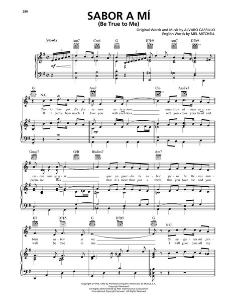Sabor A Mi (Be True To Me) by Doris Day Sheet Music for Piano, Vocal ...