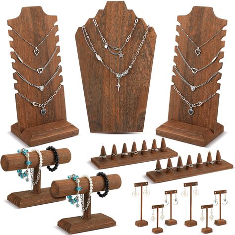 13 Pcs Jewelry Displays Holder Set Wooden Necklace Display Stands ...